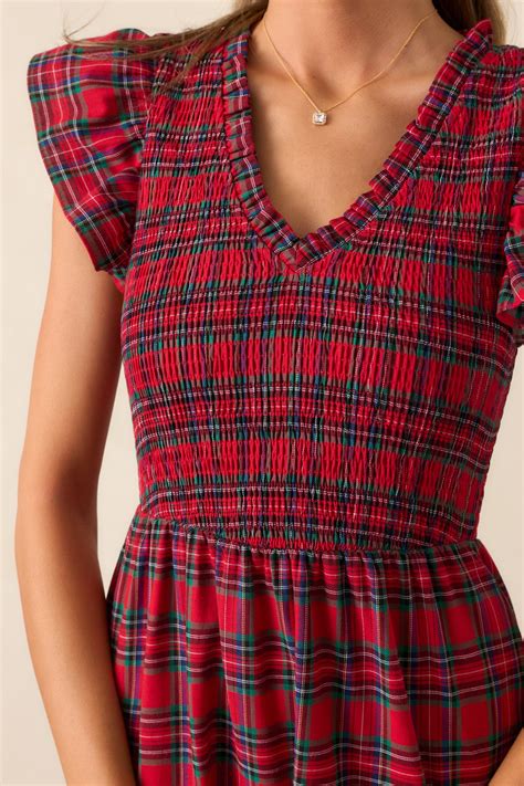 Red Plaid Midi Dress - All Dresses | Red Dress