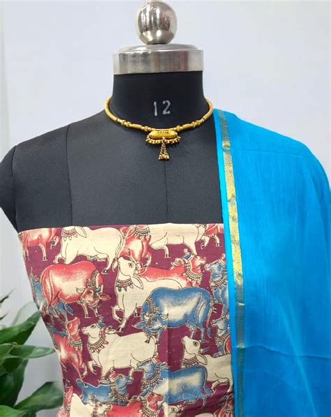 Handmade Pure Cotton Kalamkari Salwar Suits with Plain South Cotton ...