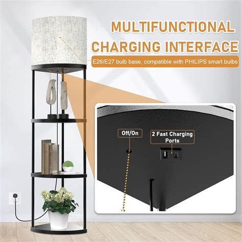 Buy Floor Lamp with Shelves for Bedroom, Black Modern Corner Floor Lamp ...