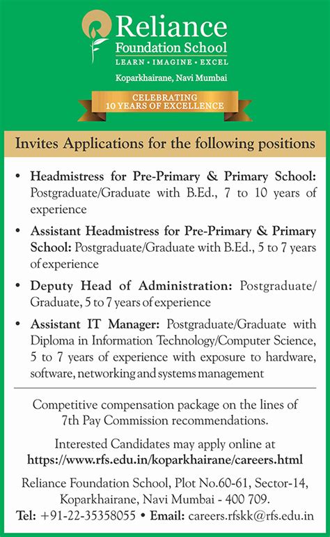 Careers at Reliance Foundation School | Top CBSE School in Navi Mumbai