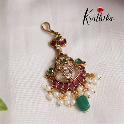 Simple Kemp Floral Maang Tikka with Beads Drops MT261 – Kruthika Jewellery