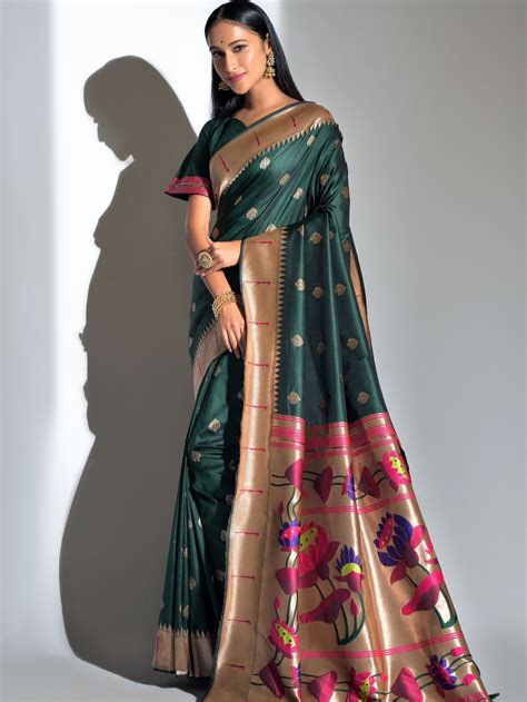 Bottle Green Paithani Saree – Ek Dhaga