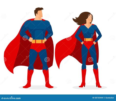 Superhero Couple. Silhouette Man And Woman Superheroes. Vector ...