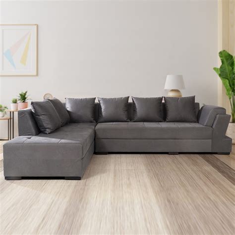 Connor Fabric L-Shape Sofa Left In Grey Color | Evok.in