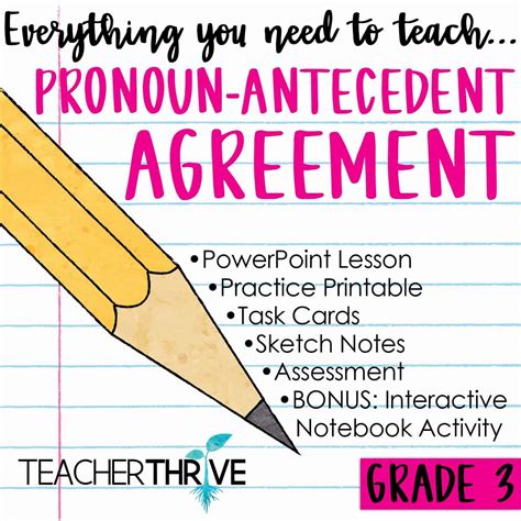 Third Grade Grammar: Pronoun-Antecedent Agreement • Teacher Thrive