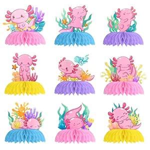 9Pcs Axolotl Party Decorations, Axolotl Theme Honeycomb Centerpieces ...