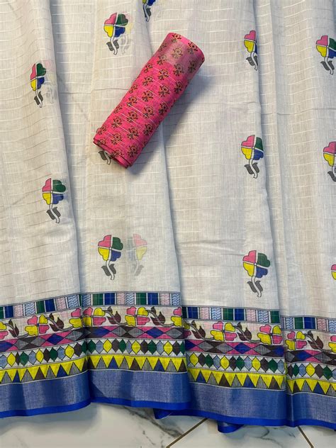 Soft Linen Silk Digital Printed Saree – www.vannamayil.com