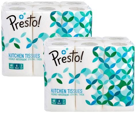 Amazon Brand - Presto! 2 Ply Kitchen Tissue Paper Roll | 720 Pulls | 60 ...