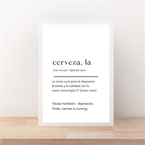 Cerveza Dictionary Definition in Spanish Wordart Poster Funny DIY Gift ...