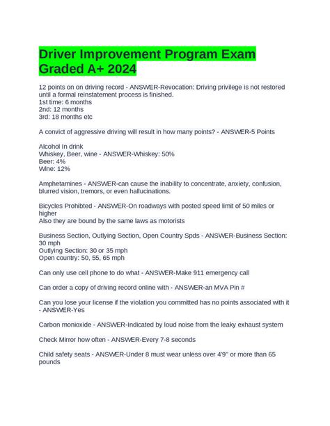 Maryland Driver Improvement Program Exam Questions and Answers | Exams ...