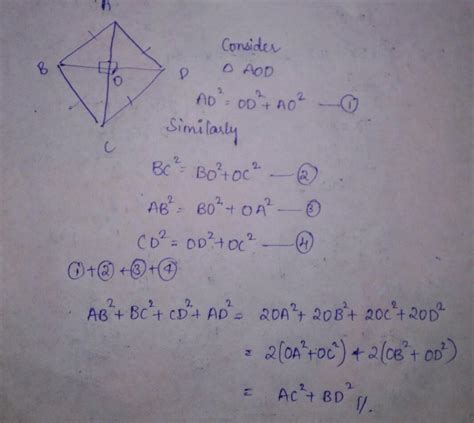 ABCD is a rhombus. Prove that AB square+Bc square+CD square+Ad square ...