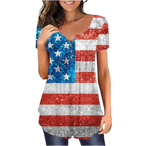 qipepei 4th of July Clothes for Women American Flag Patriotic T-Shirts ...