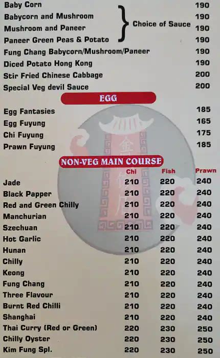 Menu at Kim Fung The Golden Peacock Chinese Restaurant, Secunderabad ...