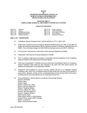 Fillable Online tn RULES OF TENNESSEE DEPARTMENT OF HEALTH BUREAU OF ...