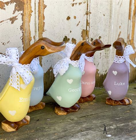 Ducklets - painted and personalised - Decorated Wooden Duck in Boots b – Mrs H Interiors