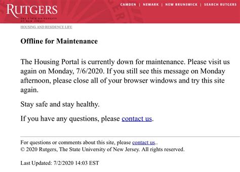 Rutgers New Brunswick Housing Portal is down for maintenance and will ...