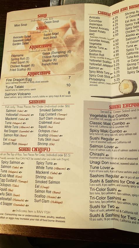 Carta del restaurante Kintaro Sushi Hibachi, Willowick