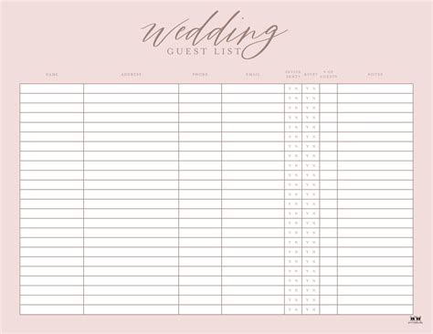 Wedding Guest List Templates - 20 FREE Lists | Printabulls