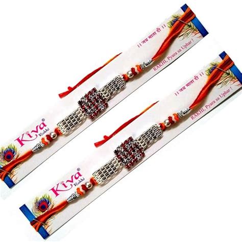 Kiva faccy Rakhi Silver Plated Red and Silver Stone Fancy Rakhi (Combo ...