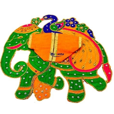 Buy Elephant Design Thakur Ji Orange Poshak With Heavy Work For Laddu ...