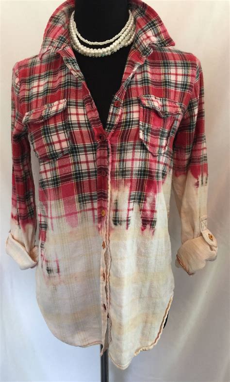 Distressed Upcycled Bleached Flannel Shirt Womens Sized Medium by ...