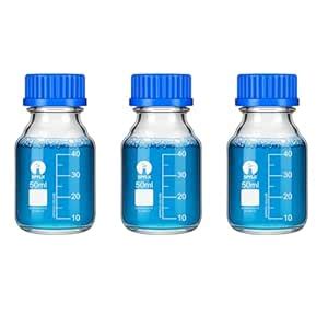 SPYLX 50ml Borosilicate Glass Reagent Bottle with Blue Screw Cap, Clear ...