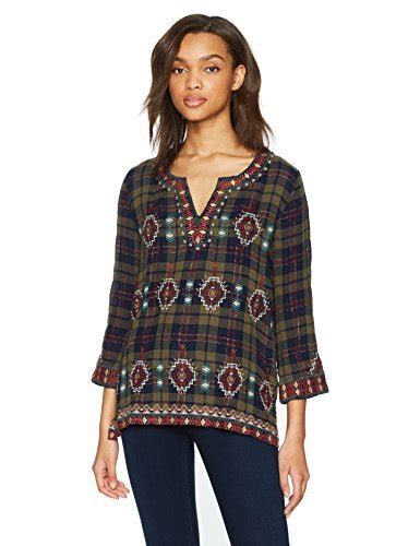 3J Workshop by Johnny Was Women's Delaney Peasant TOP, Damian Plaid, XL ...