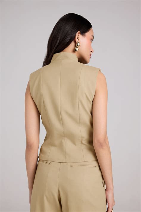 Medium Beige High Neck Contoured Waistcoat – Qua