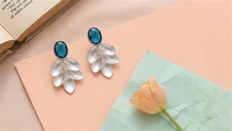 Sangeeta Boochra Oxidised Silver Blue Stone Floral Drop Earrings