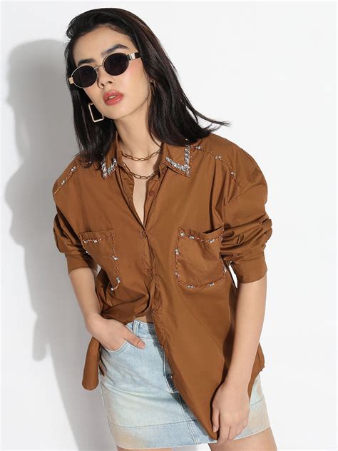 SHOWOFF Women's Edition Oversized Brown Solid Shirt