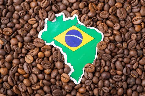 Premium Photo | Flag and map of brazil on coffee grain coffee industry in brazil concept