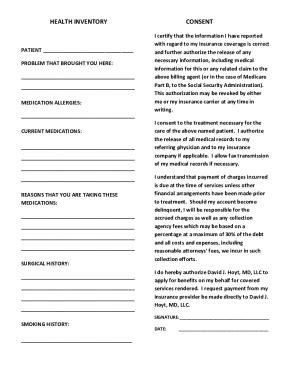 Fillable Online HEALTH INVENTORY CONSENT Fax Email Print - pdfFiller