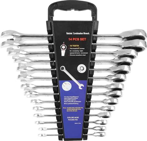 PROSTORMER 14-Piece Ratcheting Wrench Set , SAE 1/4”-7/8” , Chrome Vanadium Steel Combination ...
