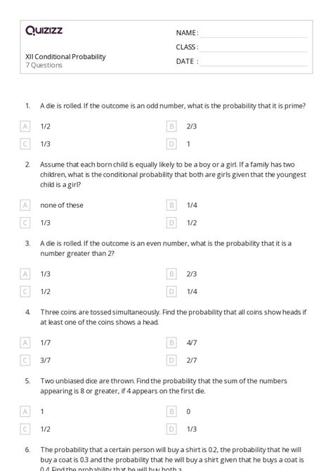 50+ conditional probability worksheets for 12th Class on Quizizz | Free ...