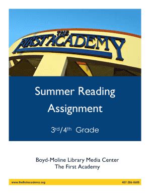 Fillable Online 3rd and 4th Grade Summer Reading - The First Academy ...