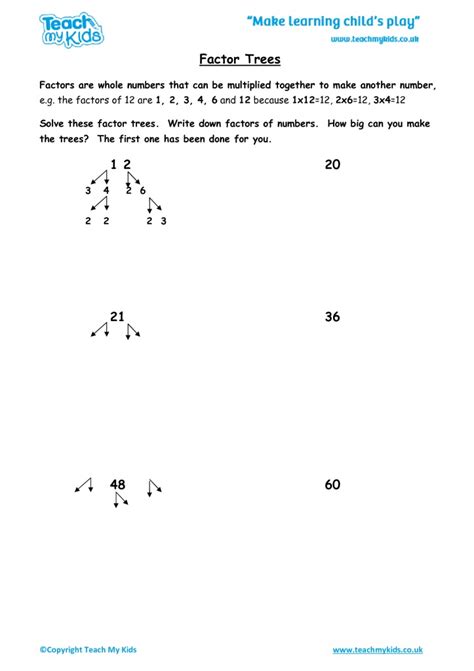 Image result for Math Factor Trees Worksheet