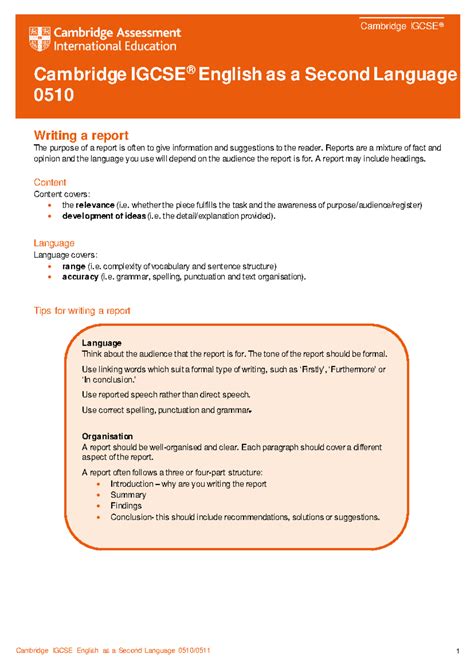 0510 Report Writing Guide for IGCSE ESL: Tips & Structure - Studocu