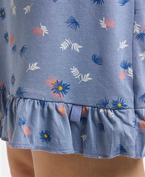 Buy Micro Modal Cotton Ruffled Hem Styled Half Sleeve Printed Sleep ...