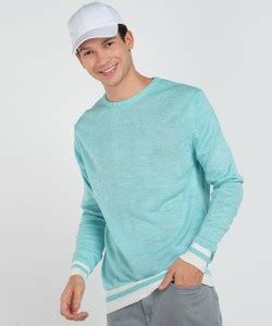 NUMERO UNO Solid Round Neck Casual Men Blue Sweater - Buy NUMERO UNO ...