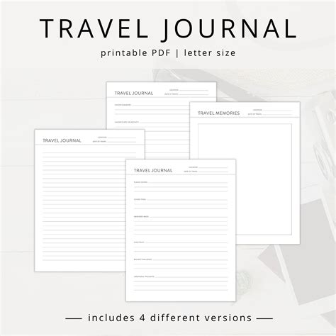 Minimalist Travel Journal PDF Templates for Vacation Memories ...
