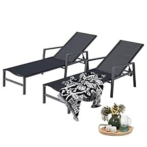 SUMETURE Outdoor Patio Lounge Chair Set of 2,Adjustable Chaise with ...