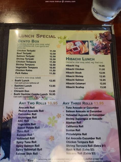 Menu at Hana Japanese Steakhouse and Sushi lounge, Cape Coral