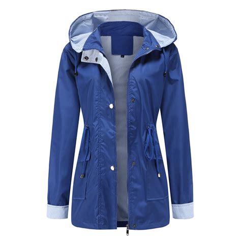 Rain Coat for Women Waterproof With Removable Hood Lightweight Fall ...
