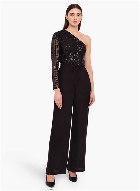 Buy One Shoulder Sequin Jumpsuit 119125BLACKXS – KAZO