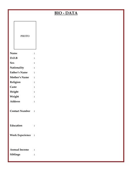 Image result for Normal Bio Data Form PDF