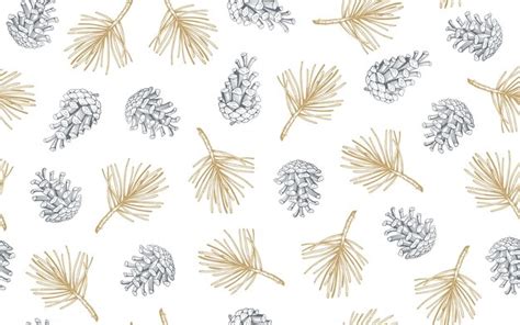 Hand drawn seamless pattern with pine cones and branches. | Premium Vector