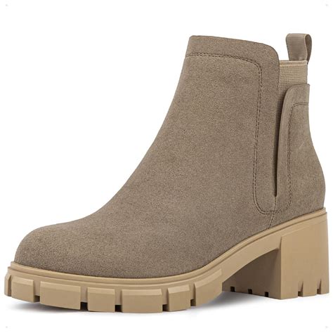 Womens Ankle Boots Platform Lug Sole Chelsea Boots Slip on Chunky Block ...