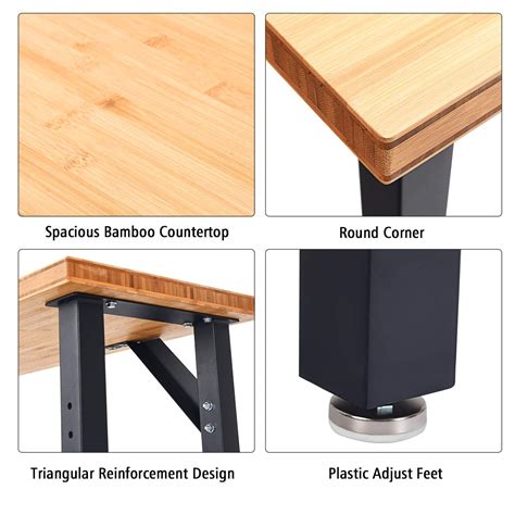 Buy Goplus 65" Bamboo Top Work Bench, Heavy-Duty Steel Garage Workbench ...