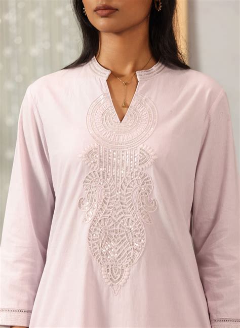 Nagmah Lilac Embroidered Cotton Flex Kurta Set for Women – Lakshita
