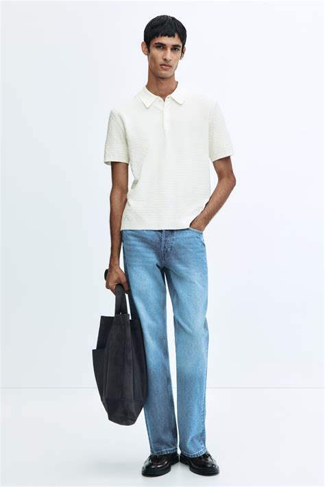 Men’s White Slim Fit Textured-knit polo shirt | H&M IN